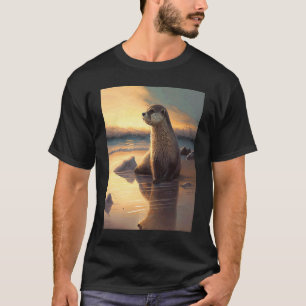 Seeotter Retro-Sonnenuntergang Süßer Otter 3 T-Shirt