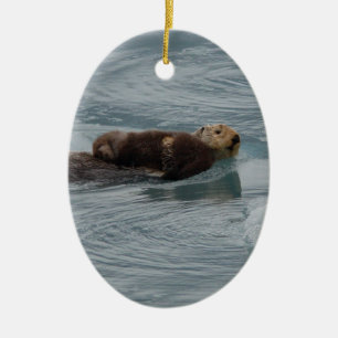 Seeotter und Baby Keramikornament