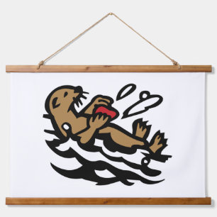 Seeotter Wandteppich Mit Holzrahmen