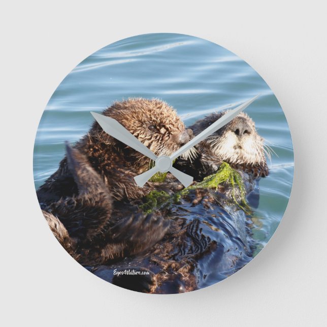 Seeottermutter und -welpe mit Kelp Runde Wanduhr (Vorderseite)