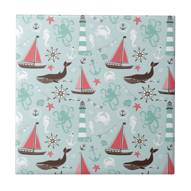 Seeozean-Blau und Rose Fliese (Vorderseite)