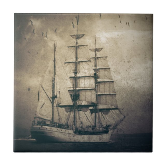 Seeozean-SeeVintages Segelnsegelboot Fliese (Vorderseite)