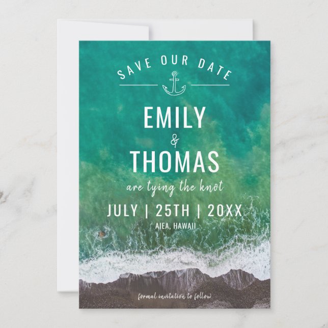 Seeozeanstrasse Nautical Anchor Monogram Save The Date (Vorderseite)