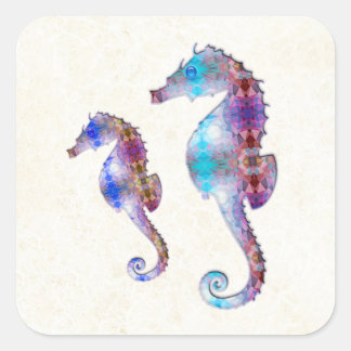 SEEPFERD 1 DUO BABY BLAUE UND PINK MOSAIC QUADRATISCHER AUFKLEBER
