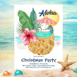 Seepferd Ananas Pool Tropisches Weihnachtsfest Par Einladung<br><div class="desc">Die Weihnachtsfeier zum Thema tropische Strände bietet ein Aquarell-Seepferd mit Ananas-Cocktail (mit Blätter aus Palmen und Hibiskus) als Swimmingpool mit Sonnenuntergang,  Meer und Seestern. Die hawaiianische "Aloha" Begrüßung und Veranstaltungsdetails sind in marineblau. Kunst von KL Stock.</div>