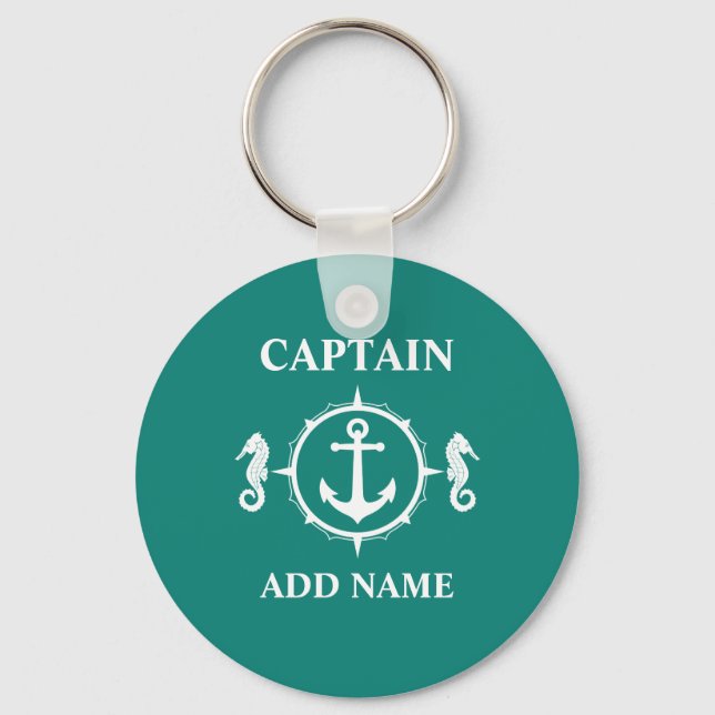 Seepferd Anchor Kapitän Name oder Bootname sh0a Schlüsselanhänger (Vorderseite)