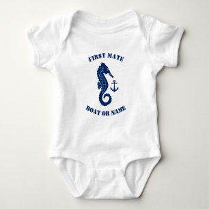 Seepferd Anker First Mate Boat oder Name Navy Whit Baby Strampler