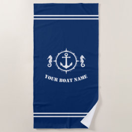 Seepferd Anker mit Schiffsname auf Navy Blue Strandtuch