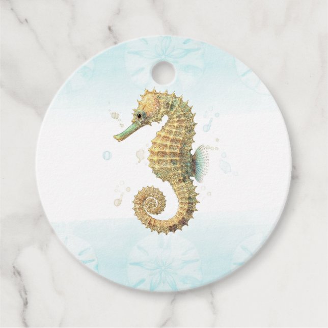 Seepferd Aquamarin & Gold Küstenstrand Geschenkanhänger (Vorderseite)