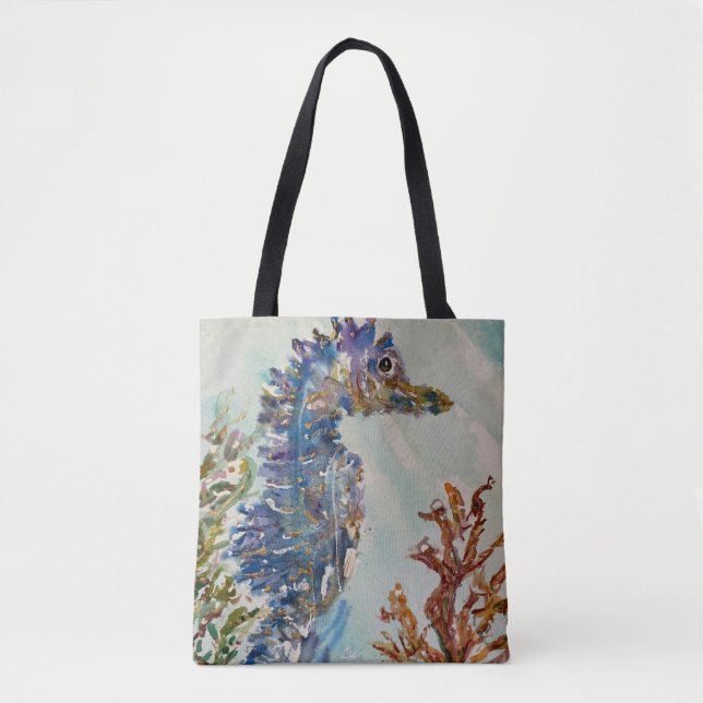 Seepferd Aquarell Doppelseitige Tasche (Vorderseite)