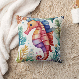 Seepferd Aquarelldruck Kissen