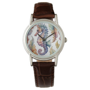 Seepferd Aquarellküste Armbanduhr