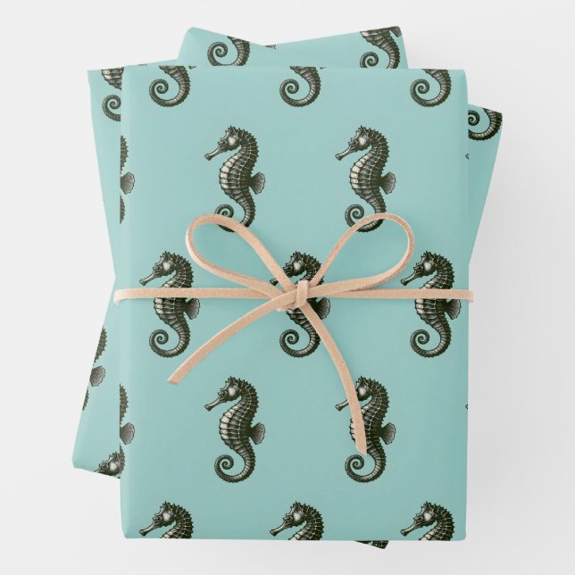 Seepferd auf blau geschenkpapier set (Beispiel)