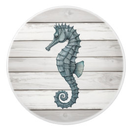 Seepferd auf weißem, bedrücktem Imitat Holzknöpfe Keramikknauf