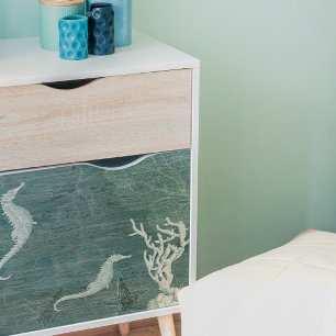 Seepferd Beach Blue White Coral Holz Decoupage Seidenpapier