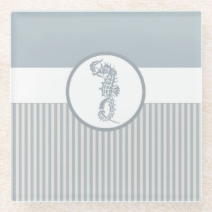 Seepferd Blue Classic Nautical Elegante Glasuntersetzer