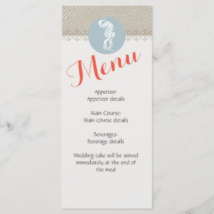 Seepferd Blue Classic Nautical Elegante Menükarte