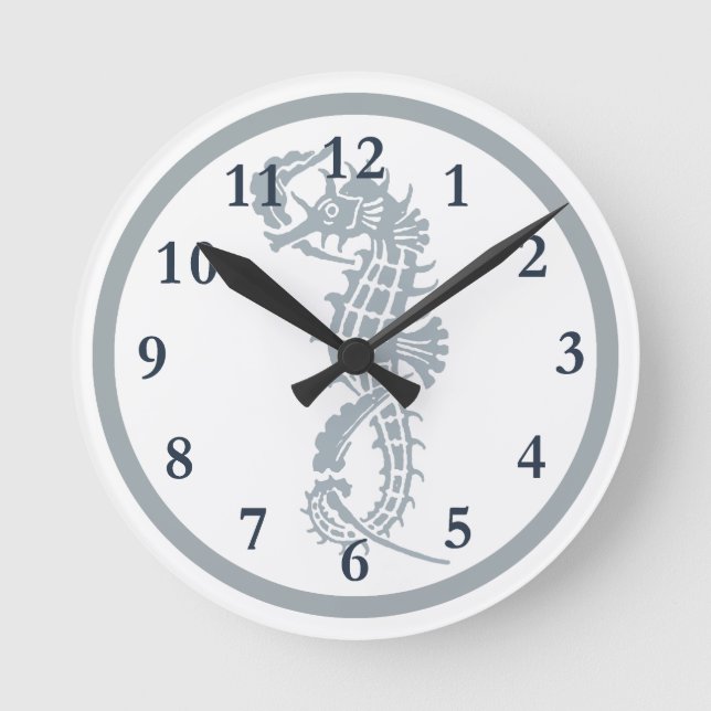 Seepferd Blue Classic Nautical Elegante Runde Wanduhr (Vorderseite)