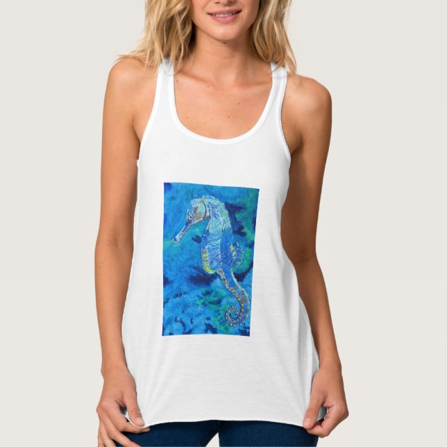 Seepferd Blues Frauenoberseite Tank Top (Vorderseite)