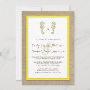 Seepferd Burlap Beach Tropical Wedding Einladung