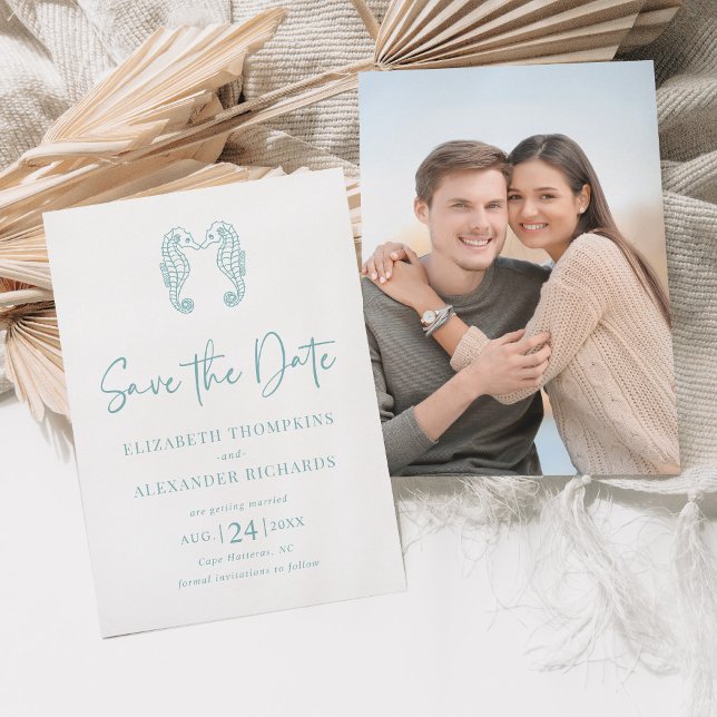 Seepferd Coastal Beach Aqua Blue Wedding Save The Date (Von Creator hochgeladen)
