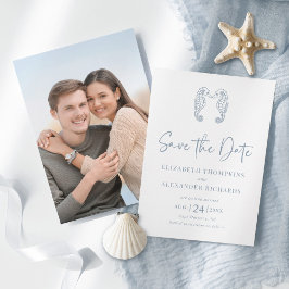 Seepferd Coastal Beach Dusty Blue Wedding Save The Date