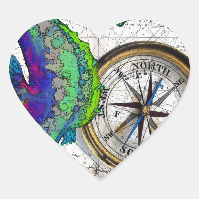 Seepferd Compass Collage Herz-Aufkleber (Vorderseite)