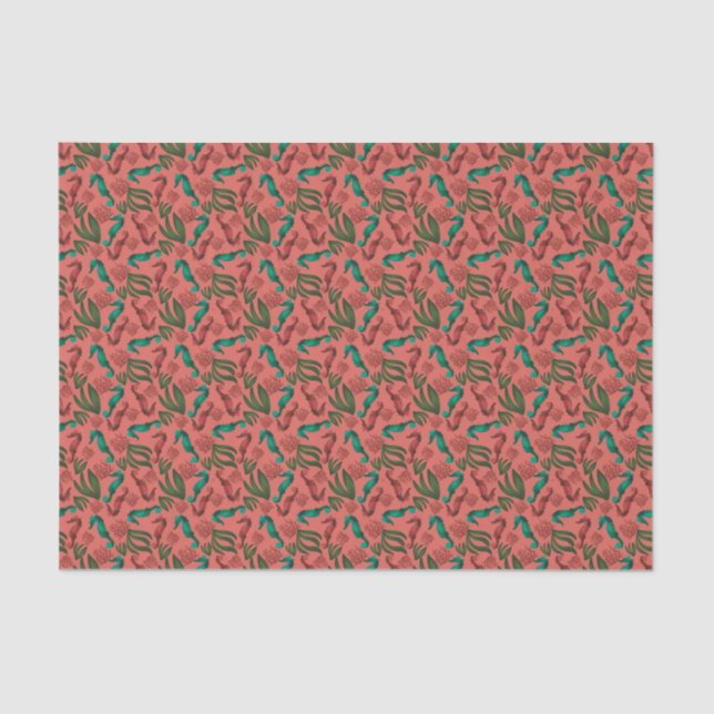 Seepferd Coral Nautic Muster Seidenpapier (Vorderseite)