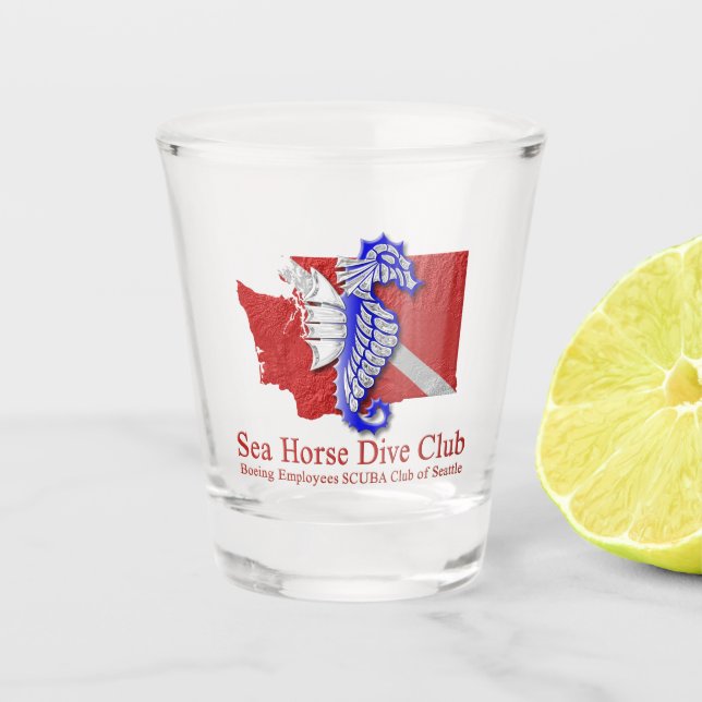 Seepferd Dive Club Logo Shootglas Schnapsglas (Vorderseite)