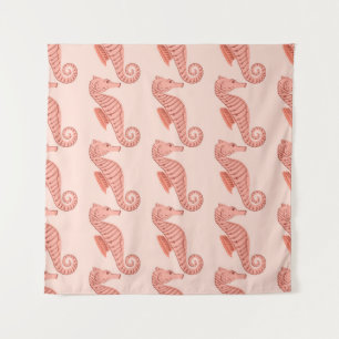 Seepferd-Doodle-Ornament: rosa Hintergrund. Wandteppich