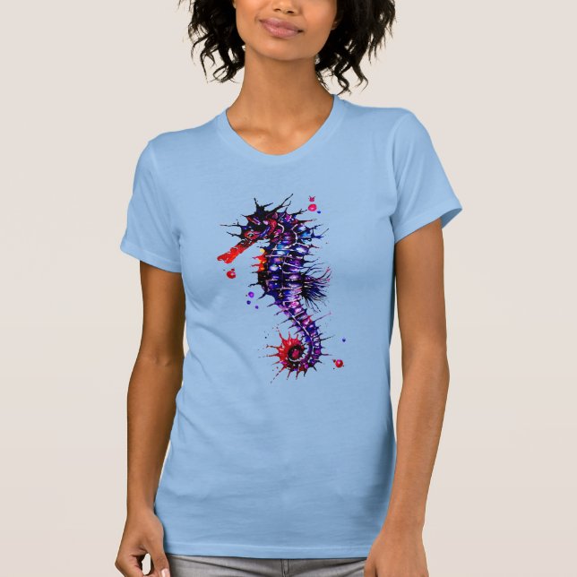 Seepferd Farbe Wasserfarbe T-Shirt (Vorderseite)