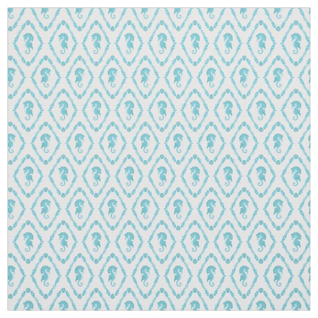 Seepferd Geometric Diamond Blue White Gemustert Stoff (Muster)