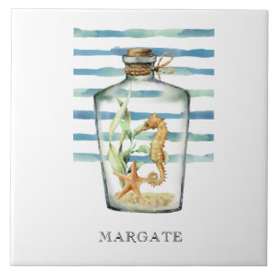 Seepferd in Aquarell in Flaschen Beach MARGATE Fliese