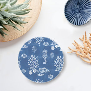 Seepferd in Blau und Weiß Getränkeuntersetzer