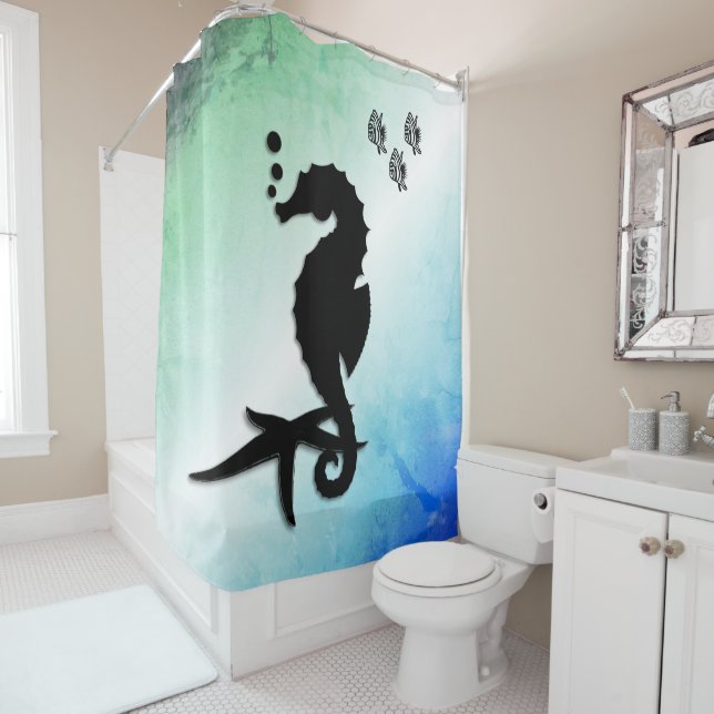 Seepferd ins Grüne Duschvorhang (Beispiel)