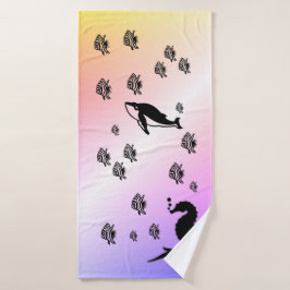 Seepferd ins Lila Badehandtuch