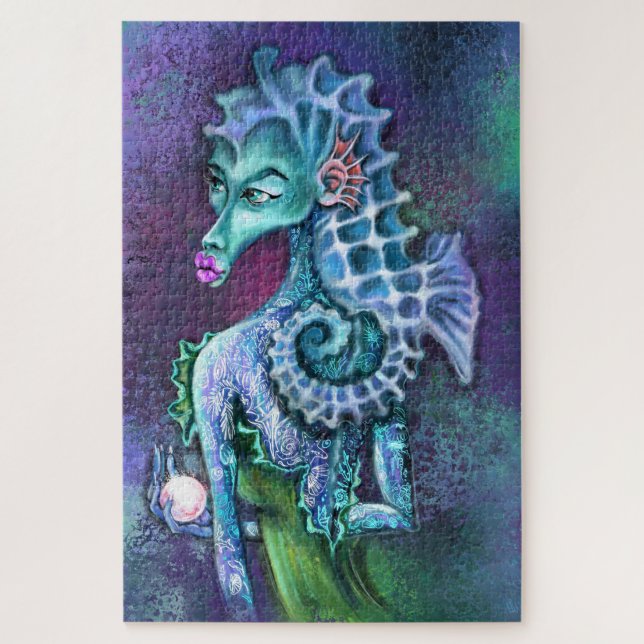 Seepferd Lady Fantasy Jigsaw Puzzle Malerei (Vertikal)