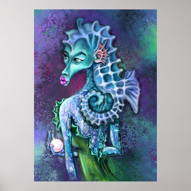 Seepferd Lady Fantasy Poster Print - Malerei (Vorne)