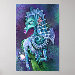 Seepferd Lady Fantasy Poster Print - Malerei
