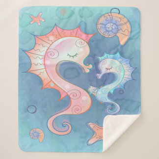 Seepferd Mama und Baby | Geschenk für Kinder Sherpadecke