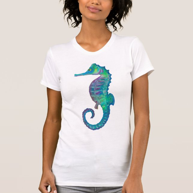 Seepferd marineblau und grün T-Shirt (Vorderseite)