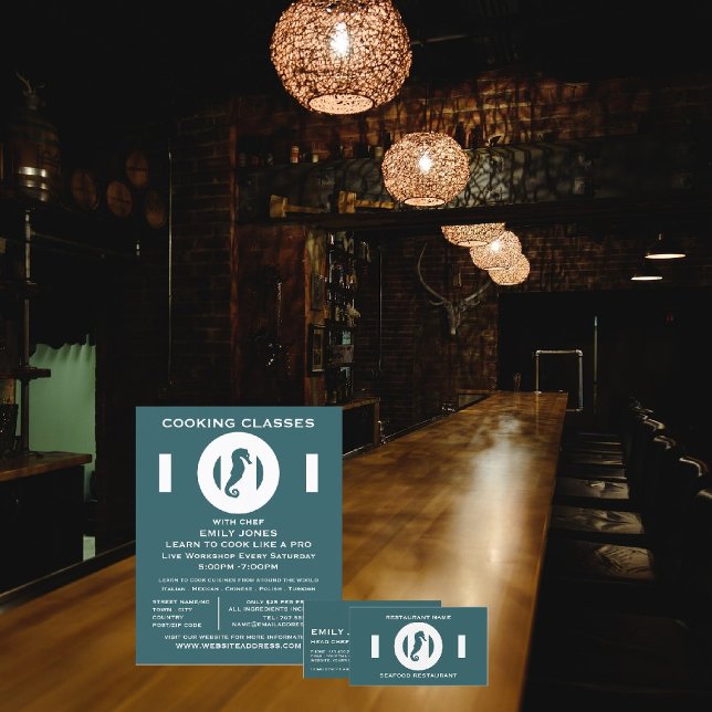 Seepferd, Meeresfrüchte, Koch, Kochkarte Visitenkarte (Von Creator hochgeladen)