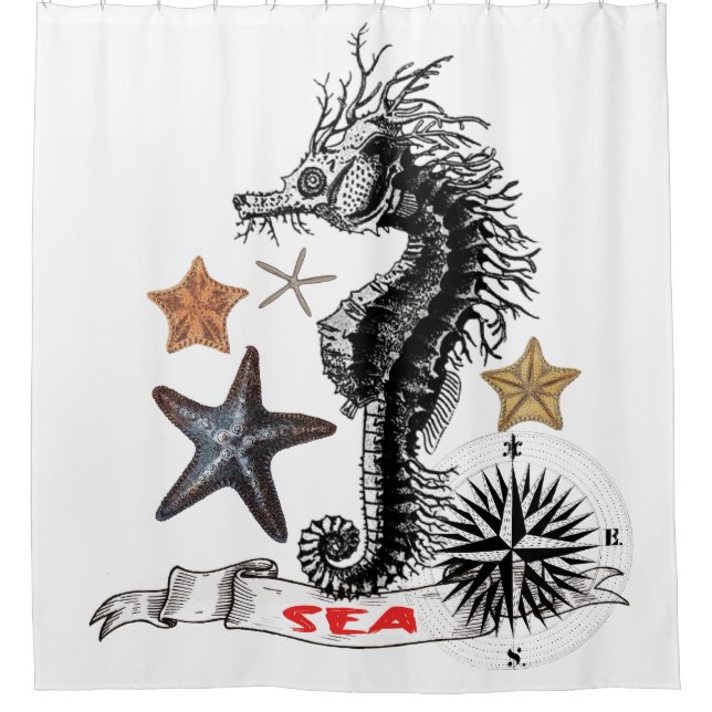 SEEPFERD MIT STARFISH DUSCHVORHANG (Vorderseite)