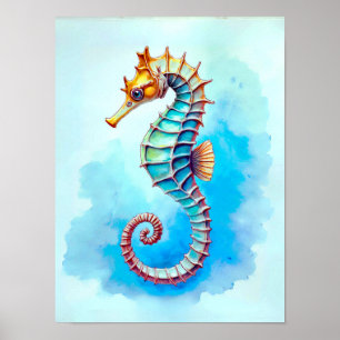 Seepferd mit türkisfarbenem Wasser Poster
