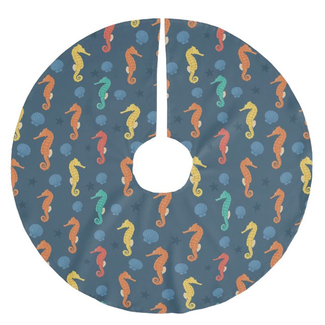 Seepferd Muster Polyester Weihnachtsbaumdecke (Vorderseite)