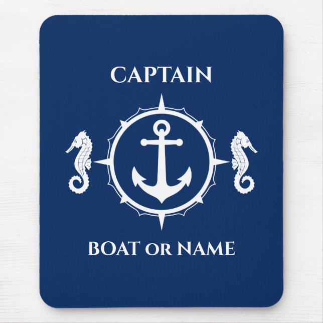 Seepferd Nautical Anchor Captain Boat oder Name Bl Mousepad (Vorne)