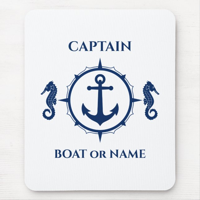 Seepferd Nautical Anchor Captain Boat oder Name Na Mousepad (Vorne)