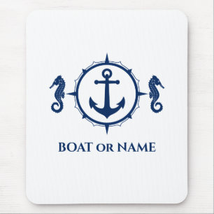 Seepferd Nautical Anchor Ihr Boot oder Name Blau Mousepad