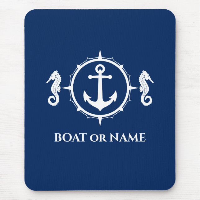 Seepferd Nautical Anchor Ihr Boot oder Name Marine Mousepad (Vorne)