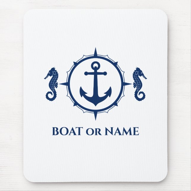 Seepferd Nautical Ankerplatz Ihr Boot oder Name Bl Mousepad (Vorne)